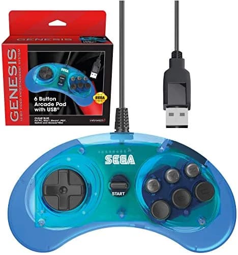 Retro-Bit SEGA Genesis 6-Button Wired USB Controller (Clear Blue) | Officially Licensed PC Gaming Controller thumbnail 1