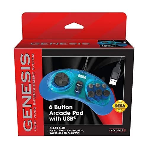 Retro-Bit SEGA Genesis 6-Button Wired USB Controller (Clear Blue) | Officially Licensed PC Gaming Controller thumbnail 5