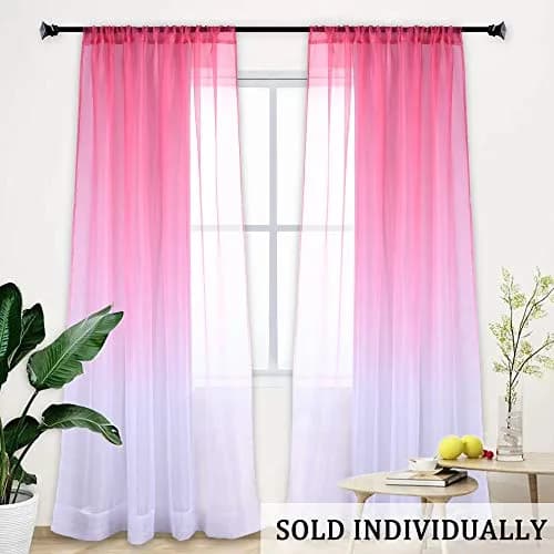 HUTO Pink Curtain Ombre Sheer Curtain for Girls Bedroom | Gradient Window Panel 52"W x 95"L thumbnail 4