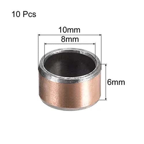uxcell Sleeve Bearing 8mm Bore x 10mm OD x 6mm Length Plain Bearings Wrapped Oilless Bushings 10pcs | Self-Lubricating for Sliding Movements thumbnail 2