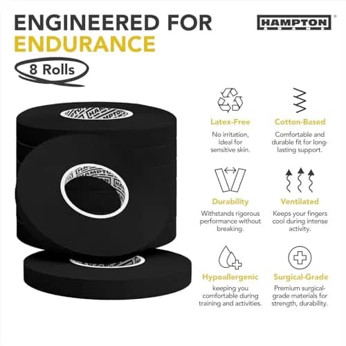 Hampton Adams Pro Finger Tape Black 8 Rolls | Non-Slip Grip for BJJ, Climbing & Sports thumbnail 3