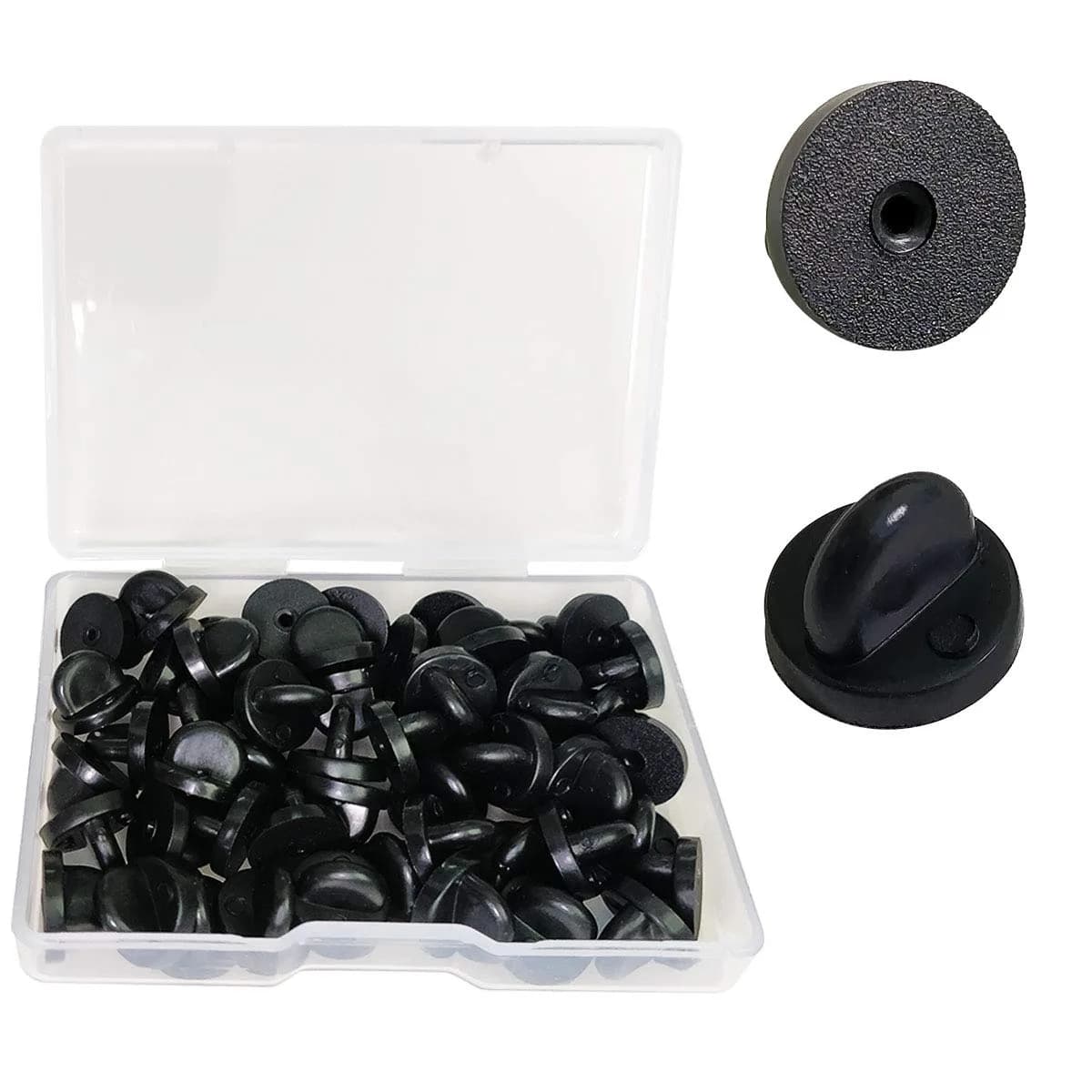 TTSAM Rubber Pin Backings Butterfly Clutch Pin Backs 11mm (0.433 inch) Black, Pack of 50 | Secure Replacement for Lapel Pins - main product image