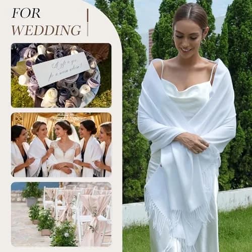 vimate White Pashmina Shawls and Wraps | Soft, Multi-Season, 70x200cm thumbnail 3