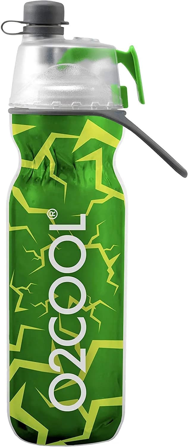 O2COOL Mist N Sip 20 oz (591 ml) Misting Sports Water Bottle Tropical | Insulated Double-Wall Design — Crackle Green