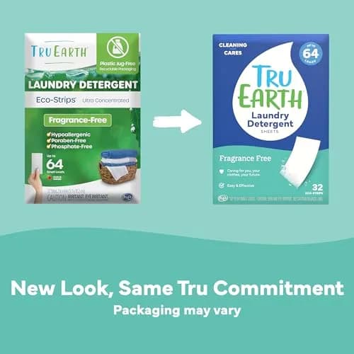 Tru Earth Dry Laundry Detergent Sheets, Unscented, 32 Strips | Liquidless, Eco-Friendly, Travel-Ready thumbnail 2