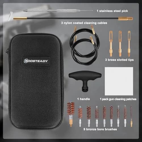 BOOSTEADY Gun Cleaning Kit .17 .22/.223/5.56MM .243 .280 .30 .357/9MM .40 .45 12GA | Multi-Caliber Bore Brushes & Coated Cables thumbnail 2
