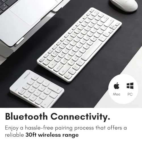 Macally Rechargeable Bluetooth Number Pad 18-Key White | Wireless Numeric Keypad for Laptop, Mac, PC, Tablet thumbnail 4