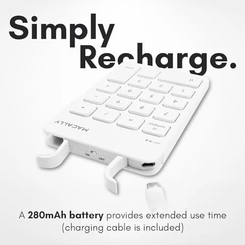 Macally Rechargeable Bluetooth Number Pad 18-Key White | Wireless Numeric Keypad for Laptop, Mac, PC, Tablet thumbnail 5