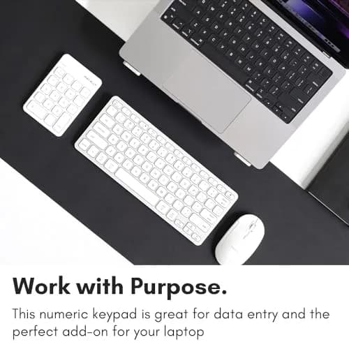 Macally Rechargeable Bluetooth Number Pad 18-Key White | Wireless Numeric Keypad for Laptop, Mac, PC, Tablet thumbnail 2