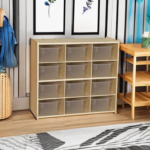 Contender 12 Compartment Storage Unit with Translucent Bins | Classroom Cubby Organizer for Kids, Hardwood Cubby Shelf, Toy & Art Supplies thumbnail 5