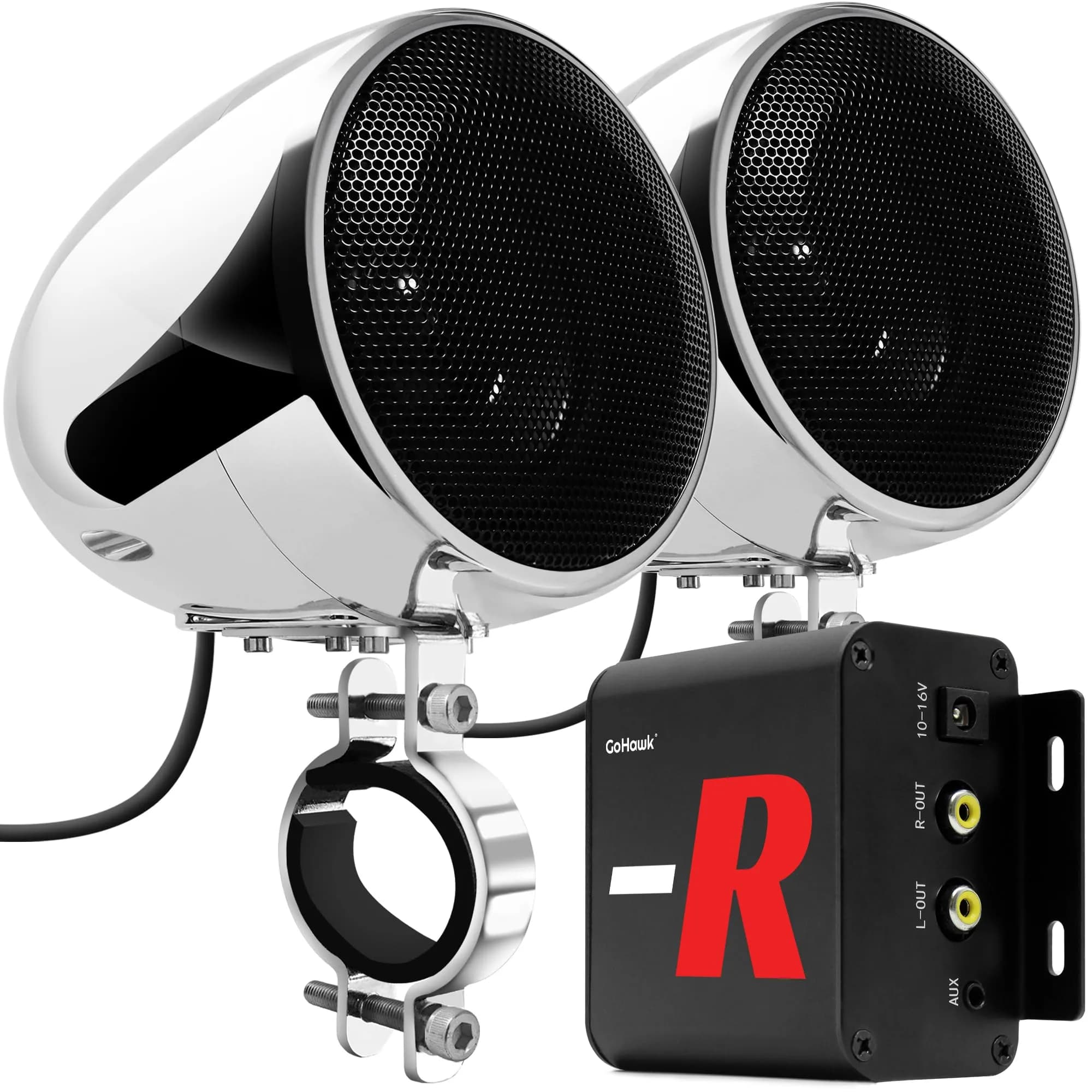 GoHawk Motorcycle Speakers Bluetooth 4 Inch Waterproof Radio Audio System | 100W Waterproof Handlebar Speakers - main product image