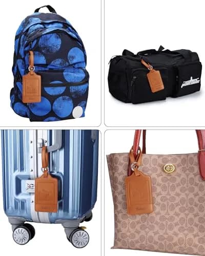 Teskyer Leather Luggage Tags for Suitcases, 3 Pack, Brown | Quick-Attach Spring Ring, Privacy Flap Design thumbnail 6