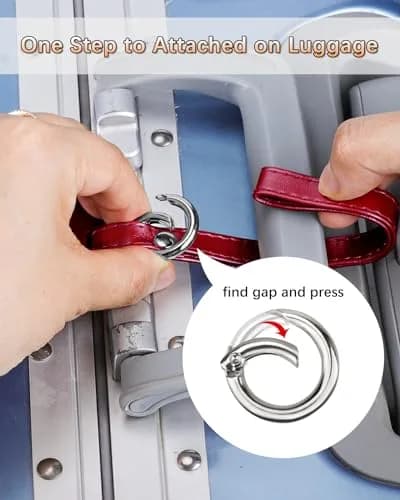 Teskyer Leather Luggage Tags for Suitcases, 3 Pack, Red | Quick-Attach Spring Ring, Privacy Flap Design thumbnail 5