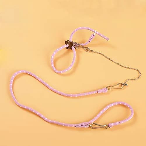 Wontee Adjustable Leash Harness with Bell for Small Animals | Soft Nylon & Metal, Pink, 6-15cm Neck thumbnail 5