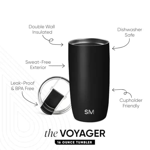 Simple Modern Voyager Insulated Travel Coffee Mug with Flip Lid | 590ml (16oz) Black | Keeps Drinks Hot or Cold for Hours thumbnail 2