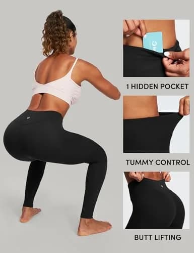 IUGA High Waisted Tummy Control Leggings with Pocket for Women XX-Large Black | Squat Proof Yoga Pants thumbnail 6
