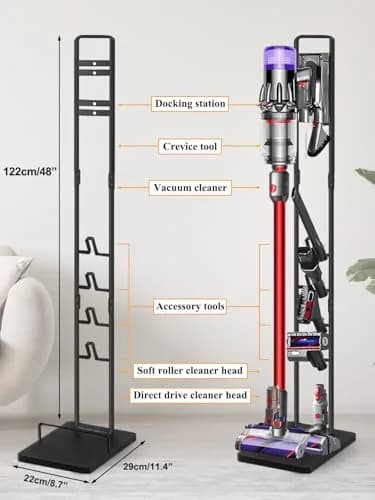 Haturi Black Metal Vacuum Stand Holder for Dyson V15-V6 & DC Series | 127cm H x 22cm L x 29cm D thumbnail 7