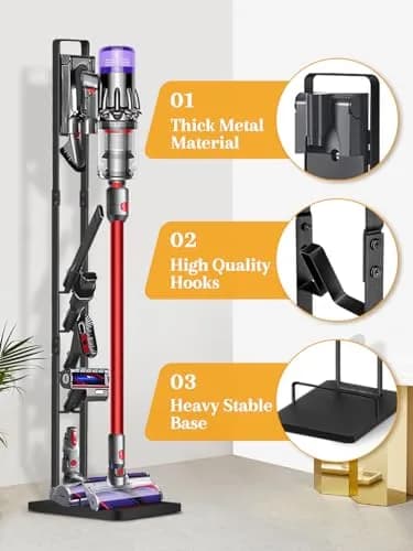 Haturi Black Metal Vacuum Stand Holder for Dyson V15-V6 & DC Series | 127cm H x 22cm L x 29cm D thumbnail 3