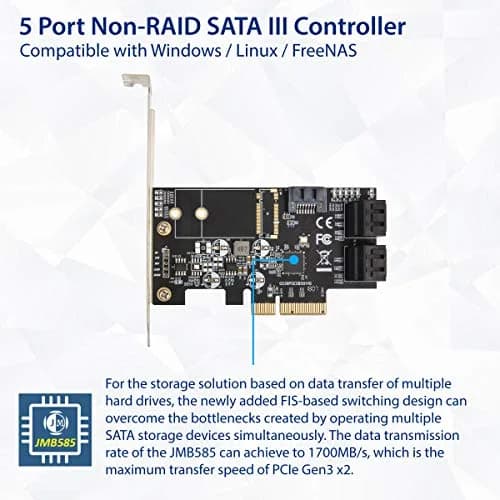 IO CREST 5 Port SATA PCIe Controller Card with JMB585 Chipset - SI-PEX40139 thumbnail 4