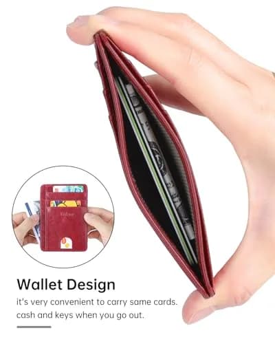 Teskyer Slim Minimalist Wallet for Men, RFID Credit Card Holder, Wine Red | Ultra Slim Front Pocket Design, 8 Card Slots, RFID Protection thumbnail 8