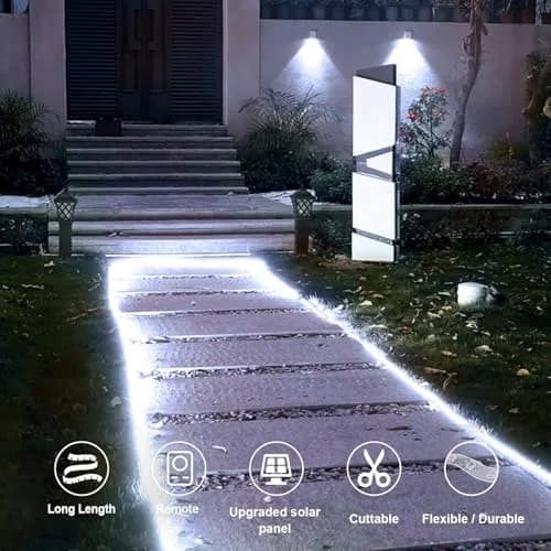 echosari White Solar Strip Lights Outdoor Waterproof 16.4Ft (5m) 320 LED with Remote & Timer | IP65 Rated for Pathways & Gardens thumbnail 2