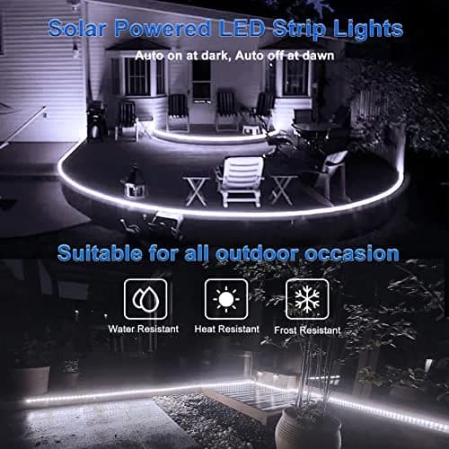 echosari White Solar Strip Lights Outdoor Waterproof 16.4Ft (5m) 320 LED with Remote & Timer | IP65 Rated for Pathways & Gardens thumbnail 3