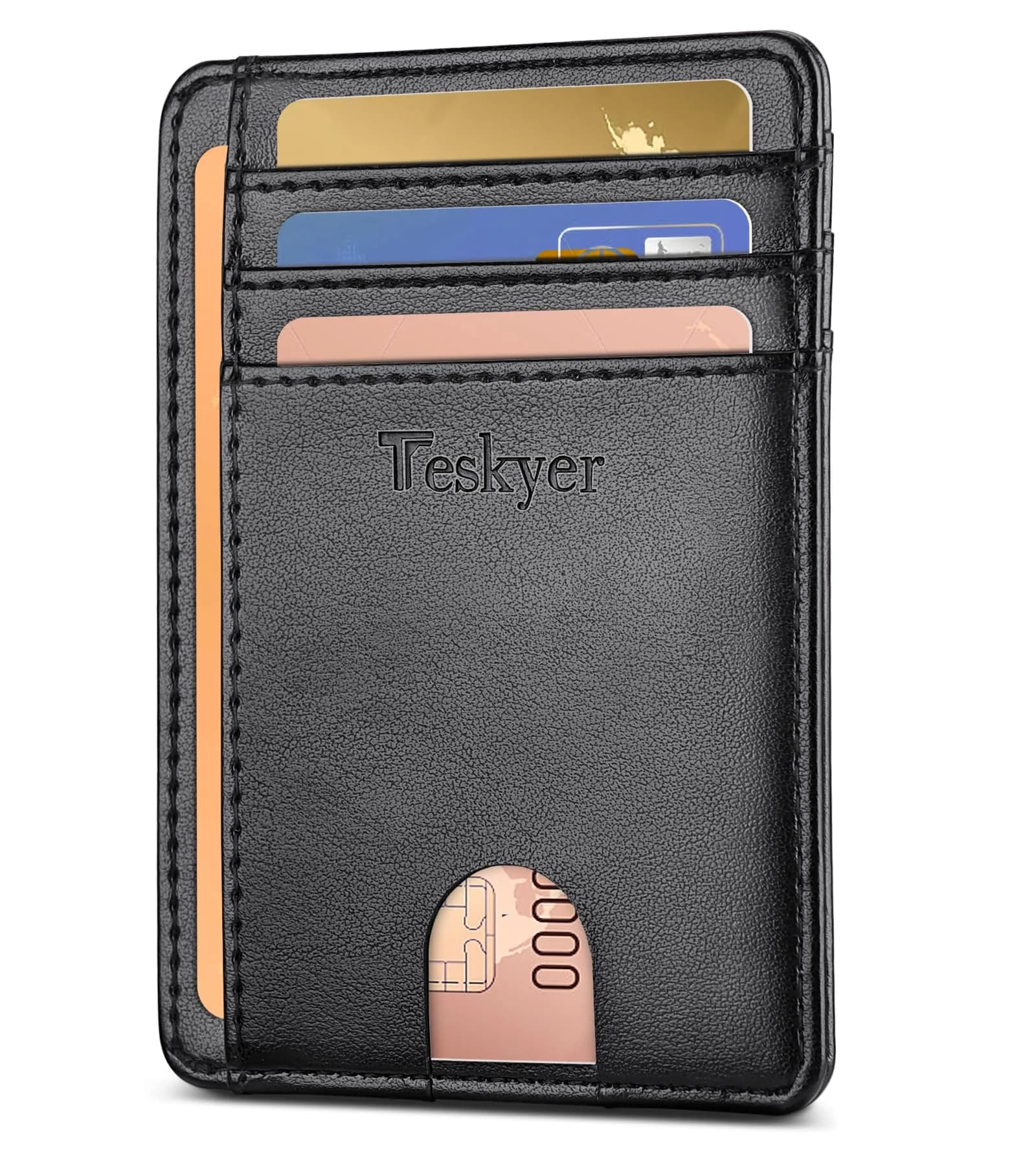 Teskyer Slim Minimalist Wallet for Men, RFID Credit Card Holder, Wine Red | Ultra Slim Front Pocket Design, 8 Card Slots, RFID Protection — Rose Gold