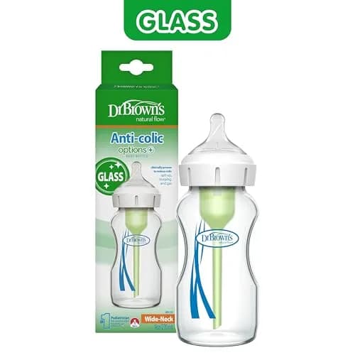 Dr. Brown's Natural Flow Anti-Colic Options+ Wide-Neck Glass Baby Bottle 270ml (9 oz) with Level 1 Slow Flow Nipple | Clinically Proven to Reduce Colic thumbnail 10