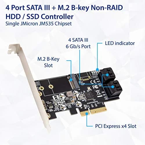 IO CREST SI-PEX40138 4-Port SATA III + M.2 B-Key PCIe x4 Controller Card | 1700MB/s Speed thumbnail 2