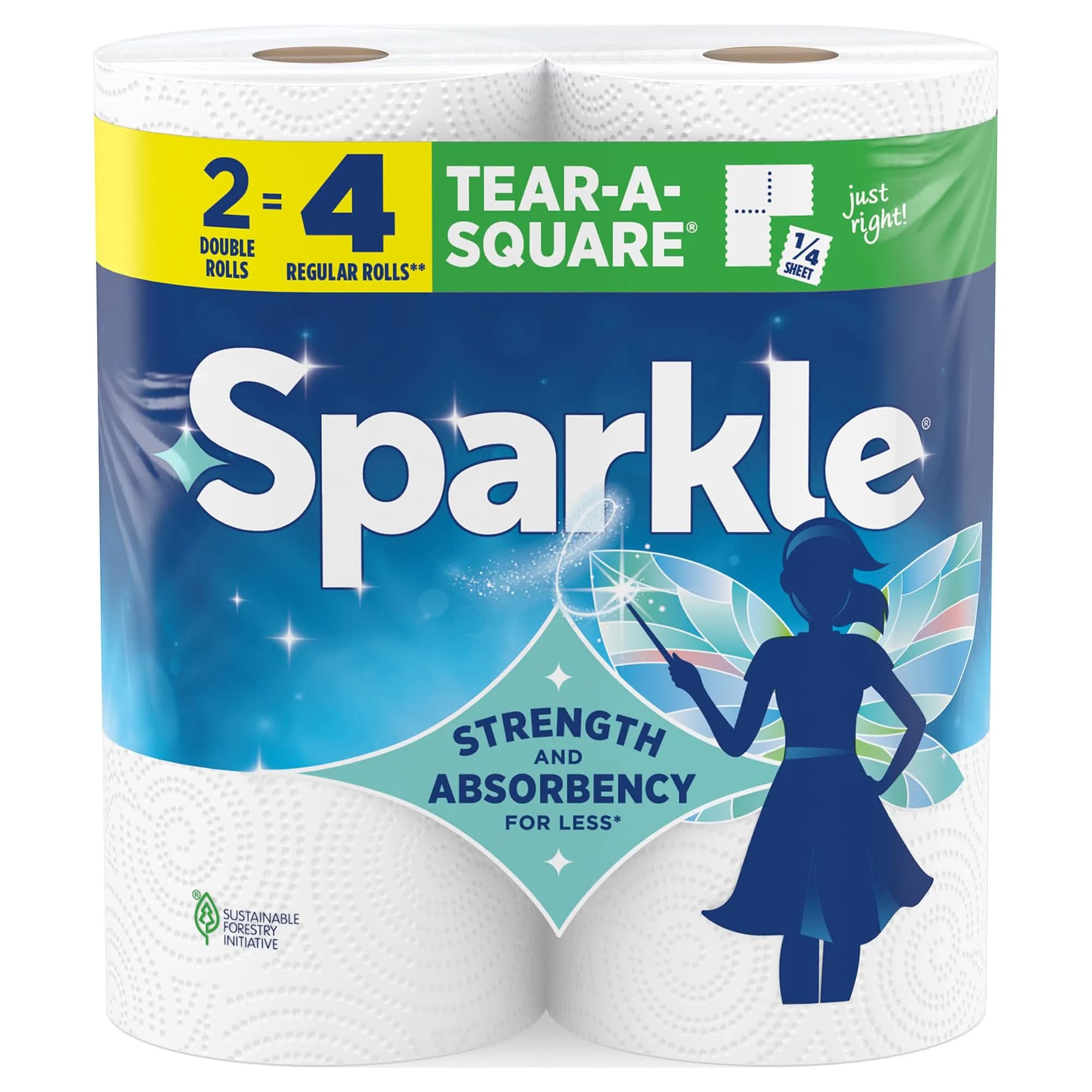 Sparkle Tear-A-Square Paper Towels, 12 Double Rolls (1320 Sheets Total) | Strong 2-Ply Kitchen Towels for Cleanup — 2 Giant Rolls