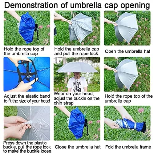 NEW-Vi Fishing Umbrella Hat Silver/Blue (Single Layer) 95cm (37.4") | Hands-Free Sun & Rain Protection thumbnail 3