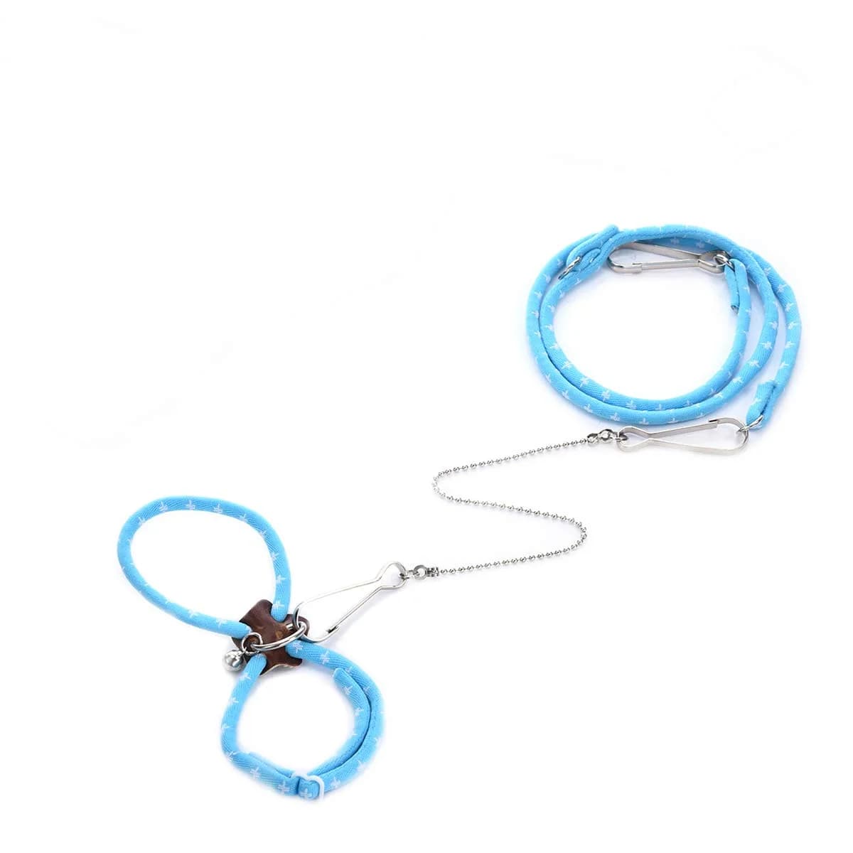 Wontee Adjustable Leash Harness with Bell for Small Animals | Soft Nylon & Metal, Pink, 6-15cm Neck — Blue