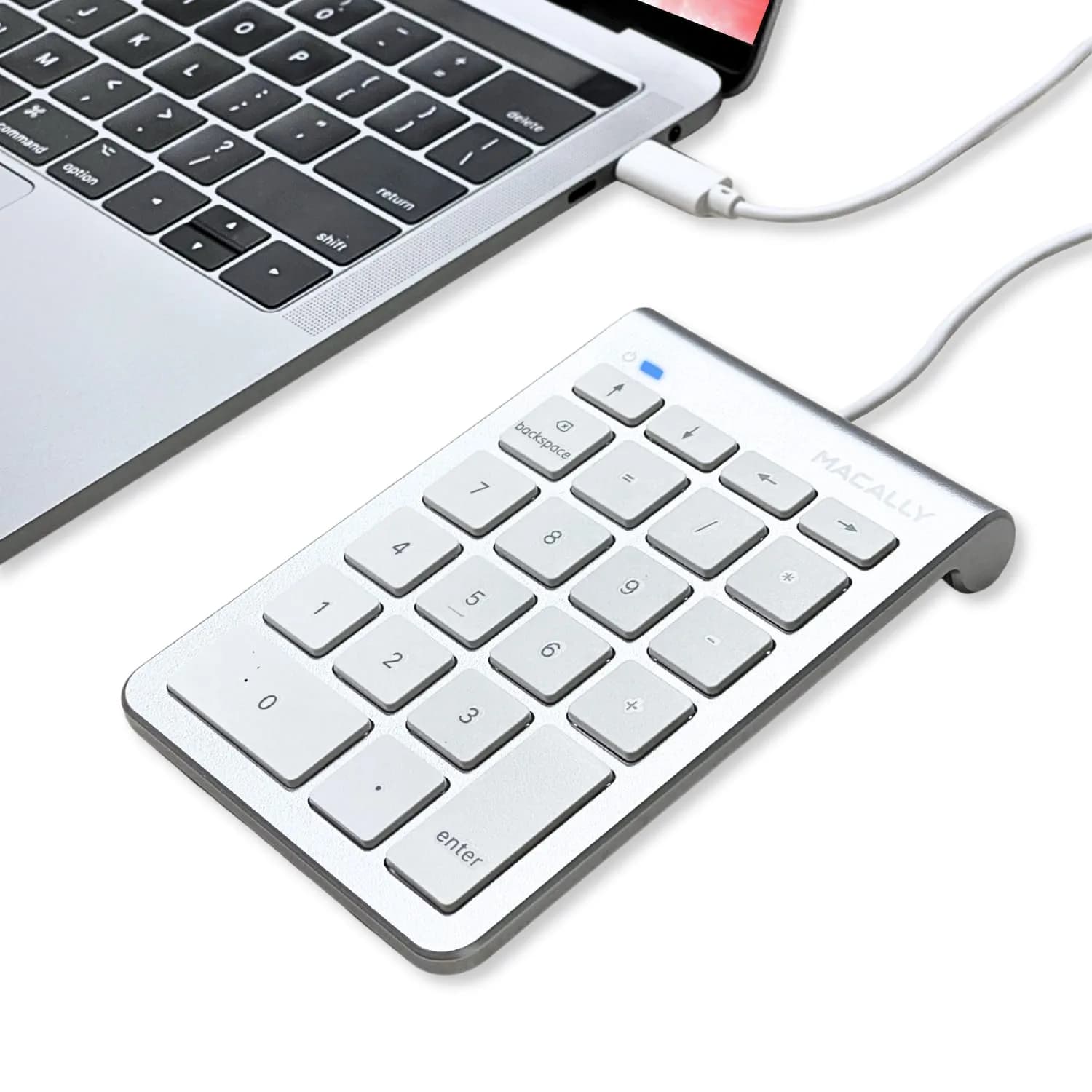Macally USB C Wired Number Pad for Mac - 22 Keys, Type C Numeric Keypad, 18.3 cm (7.2 in) Length | Plug & Play for Laptop, MacBook Pro/Air, iMac, PC - Silver - main product image
