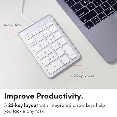 Macally USB C Wired Number Pad for Mac - 22 Keys, Type C Numeric Keypad, 18.3 cm (7.2 in) Length | Plug & Play for Laptop, MacBook Pro/Air, iMac, PC - Silver thumbnail 4