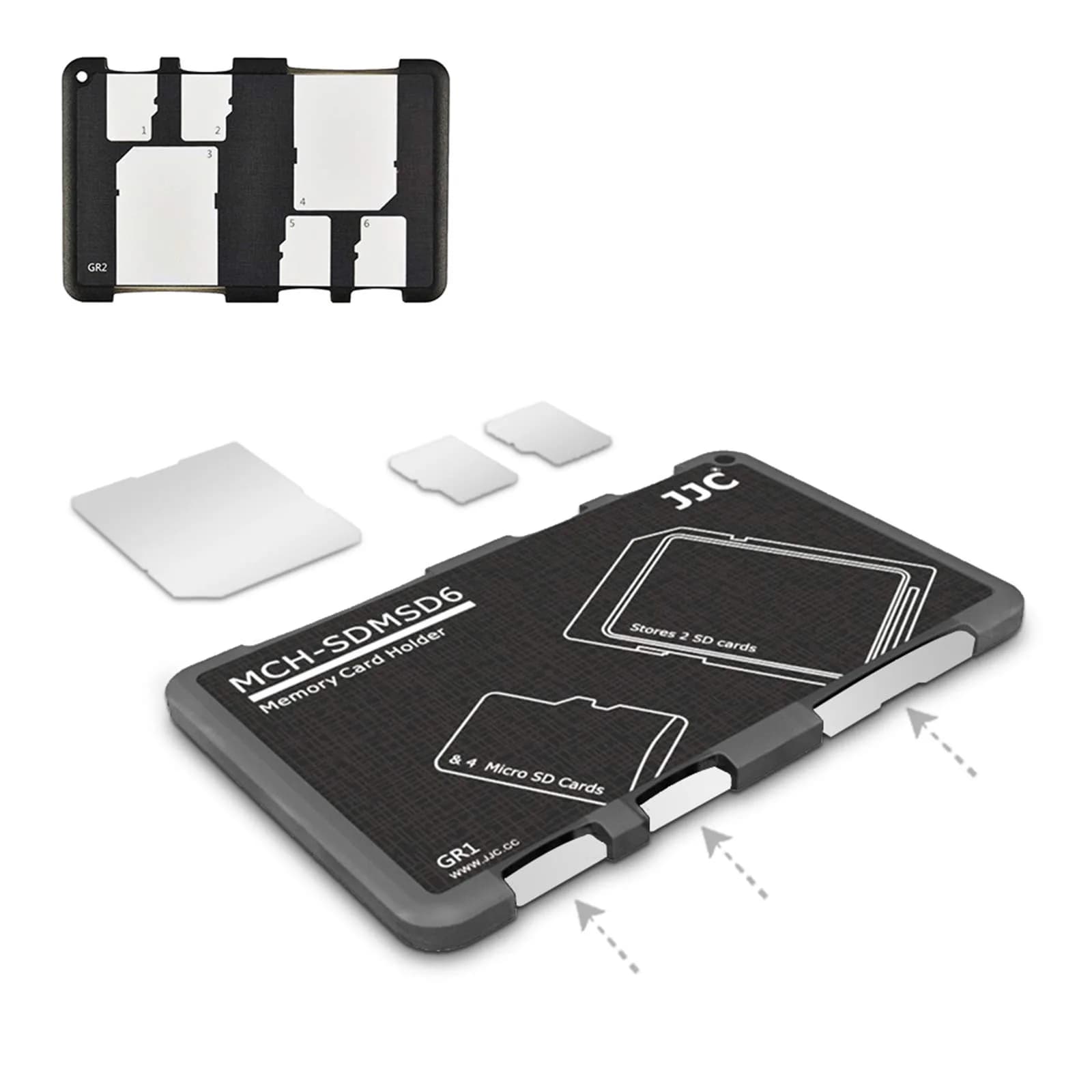 JJC 10-Slot Micro SD Card Holder Case | Ultra Slim Credit Card Size Lightweight Portable TF MSD Memory Card Storage — 2 SD Card+4 Micro SD Card Slots