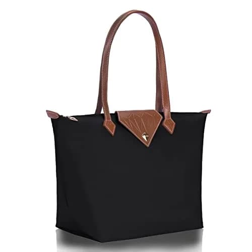 BOJLY Women Tote Bag, Stylish Waterproof Nylon Ladies Shoulder Bag, Folding Beach Travel Bag for Work, Shopping, Black Large (31 x 28.5 x 18.5 cm / 12.2 x 11.2 x 7.28 in) thumbnail 4
