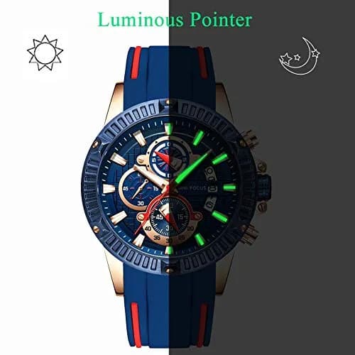 MF MINI FOCUS Men's Chronograph Watch 46mm (1.81 in) | Sport Analog Quartz with Silicone Strap thumbnail 6