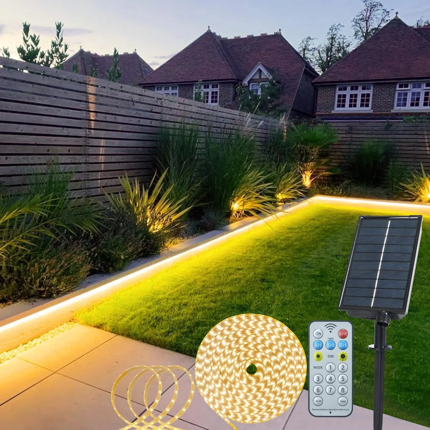 echosari 32.8ft Solar Strip Lights Outdoor Waterproof, 200 LED Warm White | 10m (32.8ft) with Solar Panel & Remote — Warm White / 16.4FT