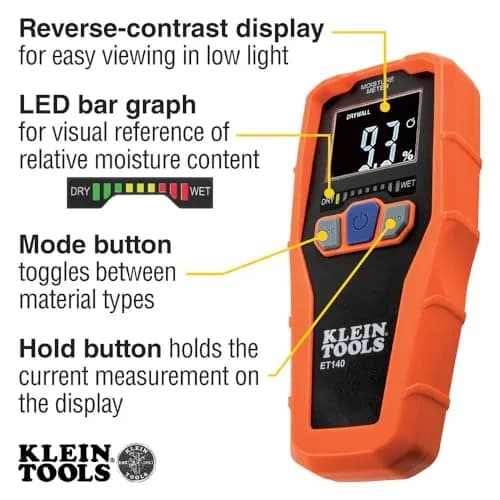 Klein Tools ET140 Pinless Moisture Meter | 19 mm (3/4-Inch) Depth Detection thumbnail 3