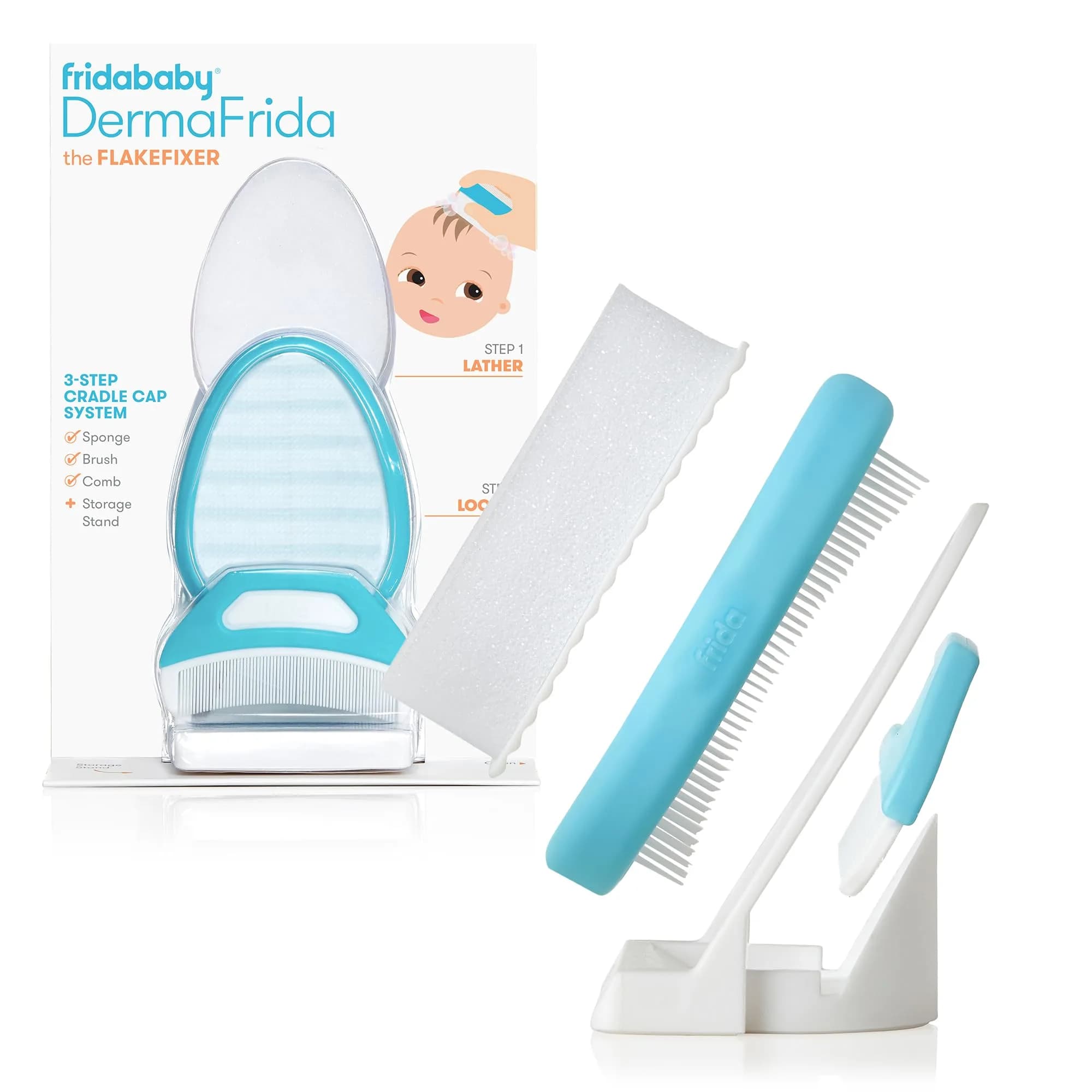 Frida 3-Step Cradle Cap System | Gentle Baby Scalp Care Kit with FlakeFixer, Brush & Comb (1 Count) - main product image