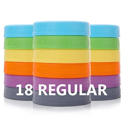AOZITA Plastic Regular Mouth Mason Jar Lids (18 Pack, 70mm) | Colored Storage Caps for Ball Jars, Leak Proof, Dishwasher Safe thumbnail 1