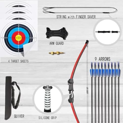 Mxessua 45" Youth Bow and Arrows Set for Kids 8-16 | Ambidextrous Recurve Archery Beginner Kit with 9 Arrows, Arm Guard, Quiver, Targets thumbnail 3