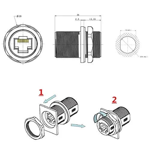ANMBEST 5PCS Waterproof CAT6 Ethernet Panel Mount RJ45 Connectors | IP67 Dust & Water Resistant thumbnail 6