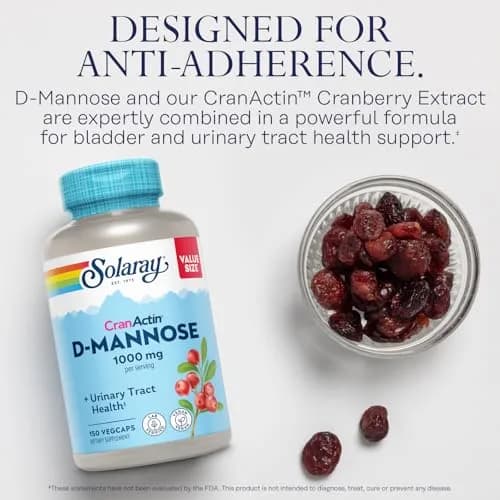 SOLARAY D-Mannose with CranActin Cranberry Supplement 150 Count | Urinary Tract Support & Antioxidant Boost thumbnail 3