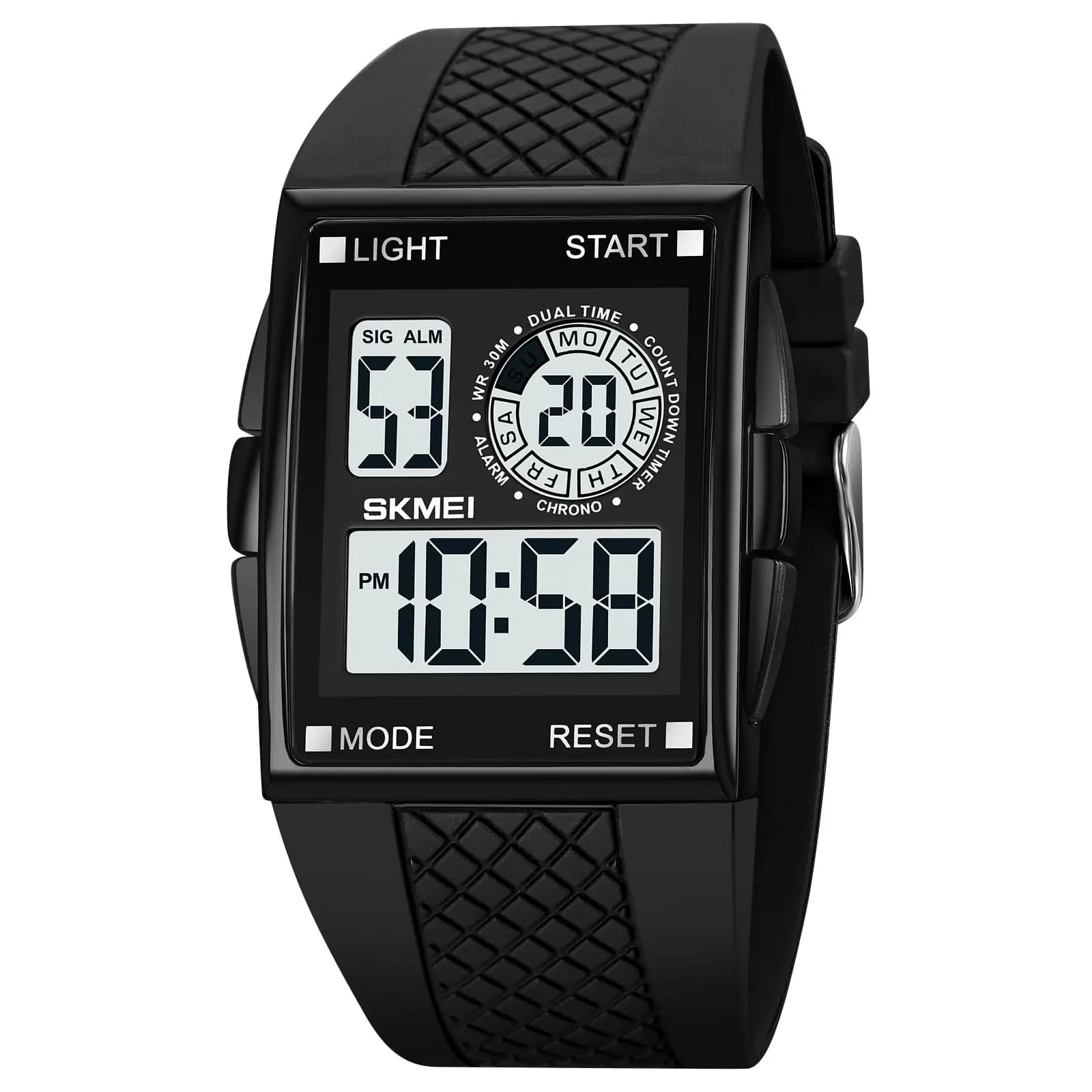 FANMIS Men's Rectangle Analog Digital Sports Watch 34mm Black | Dual Time Zone LED Backlight — P Black
