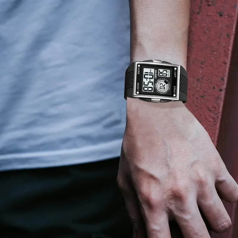 FANMIS Men's Rectangle Analog Digital Sports Watch 34mm Black | Dual Time Zone LED Backlight thumbnail 7