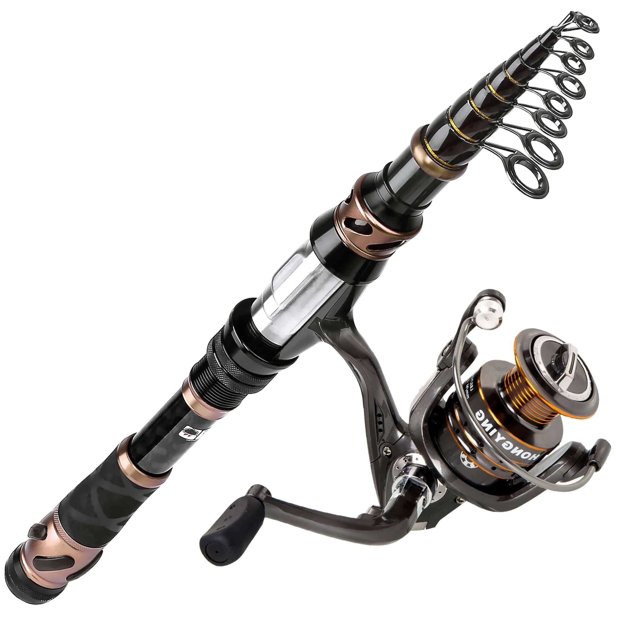 PLUSINNO 1.8M (5.91Ft) Telescopic Fishing Rod and Spinning Reel Combo | Carbon Fiber & Fiberglass Composite