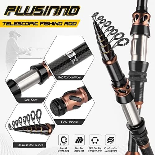 PLUSINNO 1.8M (5.91Ft) Telescopic Fishing Rod and Spinning Reel Combo | Carbon Fiber & Fiberglass Composite thumbnail 3