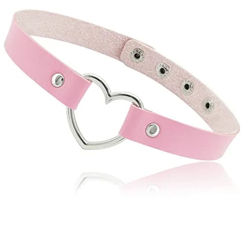 ETHOON Love Heart PU Leather Choker Necklace Pink | 40 cm (15.7") Adjustable thumbnail 1