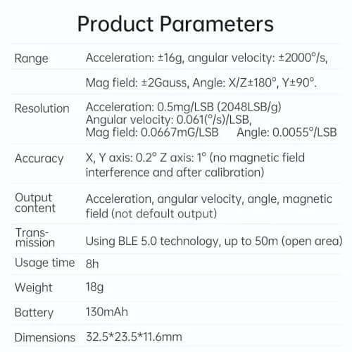 WITMOTION WT901BLECL 9-Axis IMU Sensor 51.5mm x 36.1mm x 15mm | Bluetooth 5.0 Accelerometer Inclinometer with Kalman Filter thumbnail 3